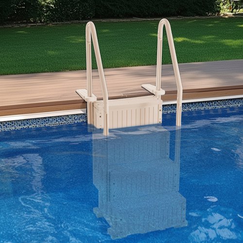 Swimmingpoolstige, 4-trins dobbelt gelænder, 87,4x80,8x198,5 cm, taupe