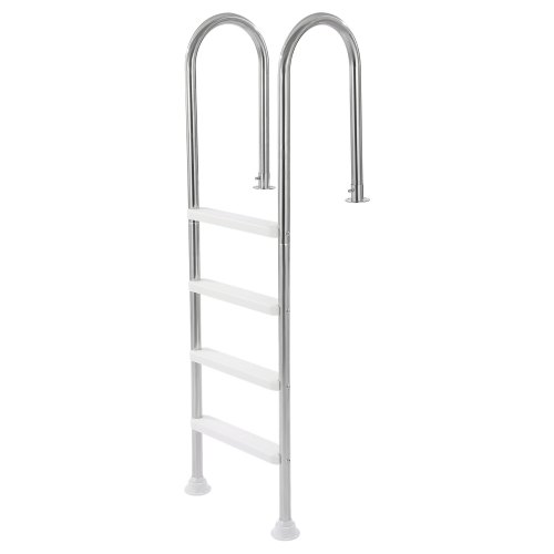 Poolstege, 4-stegs dubbla räcken, 60x44,5x182,5 cm, silver, rostfritt stål