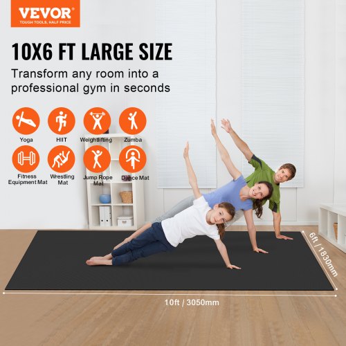 Træningsmåtte, 305x183 cm, skridsikker, PVC, fitness