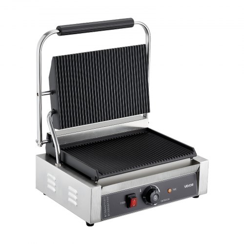 Paninigrill, 34x23 cm, rustfrit stål, elektrisk, fuldt rillet emaljeret plade