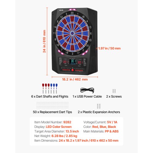 Elektronisk dartskive, 61x46,2x5 cm, LED-pointtavle, plast