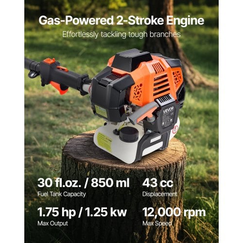 Benzindrevet stangsav, 33CC 2-takts ledningsfri stangsav, 20,3 cm sværd, 2,08x3,58 m teleskopisk, grentrimmer
