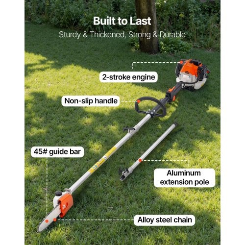 Stangsav, 25CC benzindrevet stangsav, 20,3 cm sværd, 2 til 2,74 m teleskopisk, ledningsfri grentrimmer