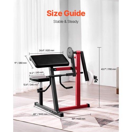 Preacher Curl Maskine Justerbar 2-i-1 Biceps Triceps Bænk Sort Rød Stål