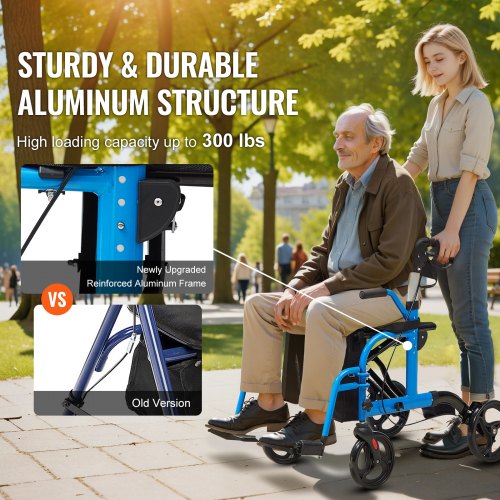 Rollator og transportstol, 104,5x62x86,5-95 cm, Blå, Aluminium