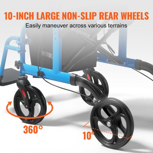 Rollator og transportstol, 104,5x62x86,5-95 cm, Blå, Aluminium