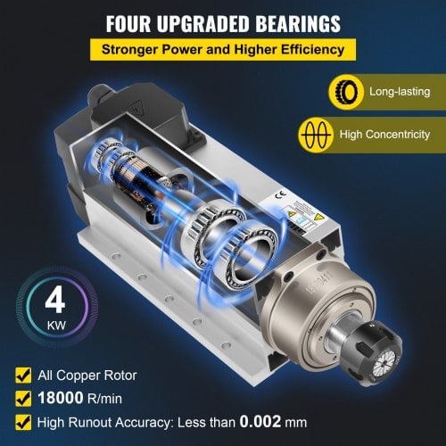 Spindelmotor, 4KW luftkølet ER25 til CNC gravering og fræsning, 7.5x33.9 cm