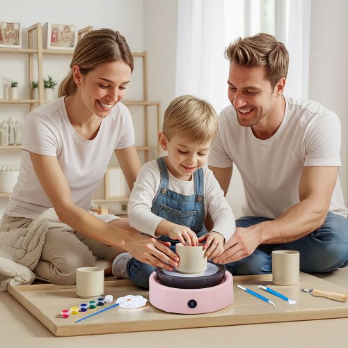 Drejeskive til keramik, 15,8 cm drejeskive, justerbar hastighed, pink, elektrisk