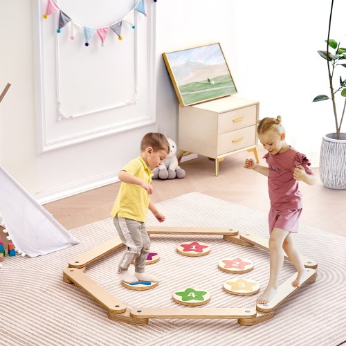 Balancebom-sæt, 6 træbrætter 60x9x4,6 cm, Montessori-legetøj, træ