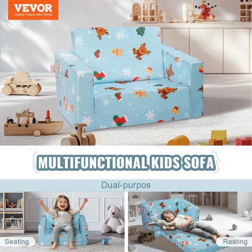 Børnesovesofa, 2-i-1 konvertibel børnesofa, 104x58x32 cm, blå, foldbar