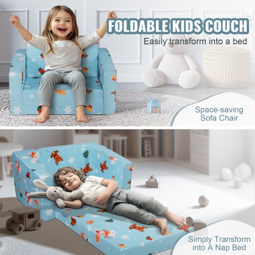Børnesovesofa, 2-i-1 konvertibel børnesofa, 104x58x32 cm, blå, foldbar