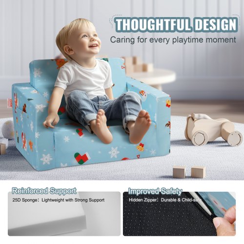 Børnesovesofa, 2-i-1 konvertibel børnesofa, 104x58x32 cm, blå, foldbar