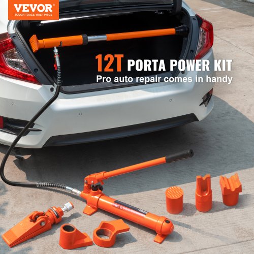 Hydraulisk donkraftsæt, 12 ton Porta Power, 132 mm slaglængde, orange, opbevaringskasse