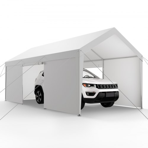 Carport, 365x609x302 cm, Hvid, Stålramme