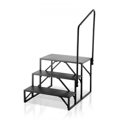 Husbilstrappa, 3-steg, kolstål, med räcke, halkfri, 199,6 kg maxbelastning