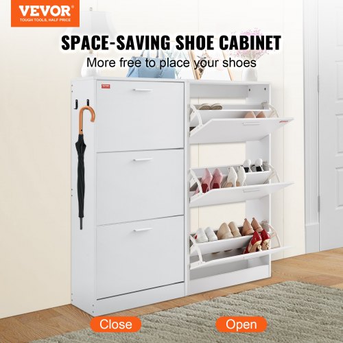 Skoskab, 3 vippe-skuffer, 60x23,7x120 cm, Hvid, Opbevaring