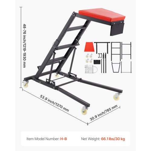 Topside Creeper, Justerbar højde 1219x1930 mm, Sort, Ekstra robust