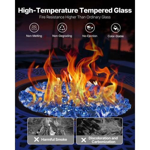 Eldstadsglas, Reflekterande krossat glas 6,4 mm, Koboltblå, Härdat