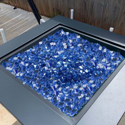 Eldstadsglas, Reflekterande krossat glas 6,4 mm, Koboltblå, Härdat