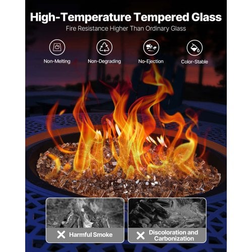 Ildstedsglas, Reflekterende knust glas 6,4 mm, Kobber, Hærdet glas