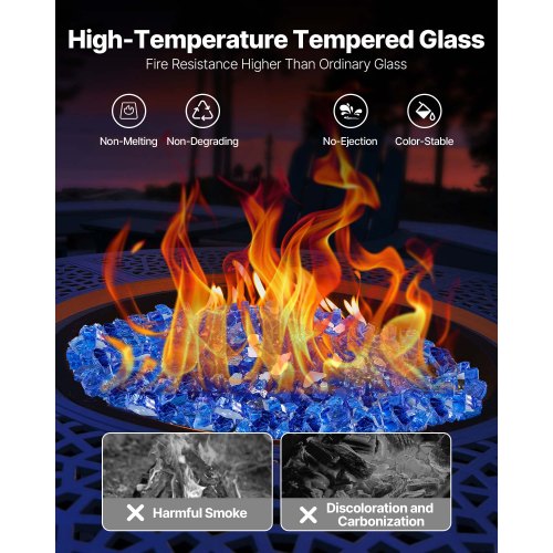 Ildstedsglas, Reflekterende Knust Glas 12,7 mm, Koboltblå, Hærdet Glas