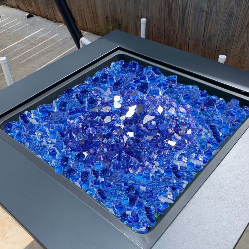 Ildstedsglas, Reflekterende Knust Glas 12,7 mm, Koboltblå, Hærdet Glas