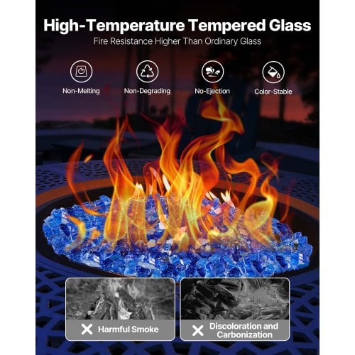 Ildstedsglas, Reflekterende Knust Glas 12,7 mm, Koboltblå, Hærdet Glas