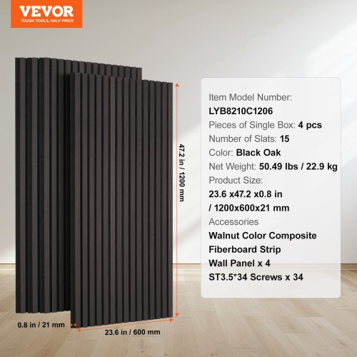 Akustiske vægpaneler, 120x60x2,1 cm, Sort, MDF