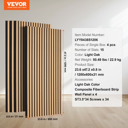Akustiske vægpaneler, 60x120x2,1 cm, lys eg, MDF