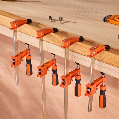 Bar-klemmer, 2-pak 15,2x11x2,5 cm og 2-pak 40x11x2,5 cm, orange, støbejern og kulstofstål