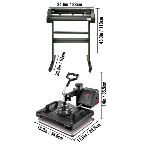 Varmepræspresse og vinylskærer, 30,5x38,1 cm, 71,1 cm, sublimation, justerbar