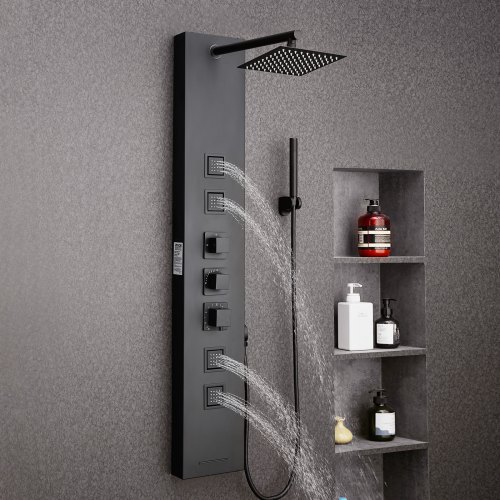 Duschpanel tornsystem, 124x20x54,5 cm, Svart, Rostfritt stål