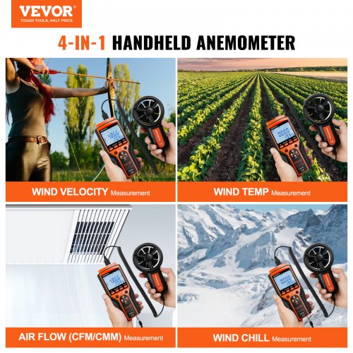 Håndholdt anemometer, digital vindhastigheds- og luftstrømsmåler, 188x92x40 mm, ABS