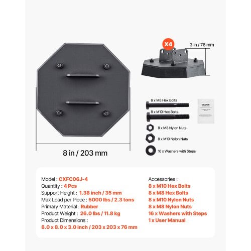 Nivelleringspuder til autocamper, 4-pak, 20,3x20,3x7,6 cm, gummi