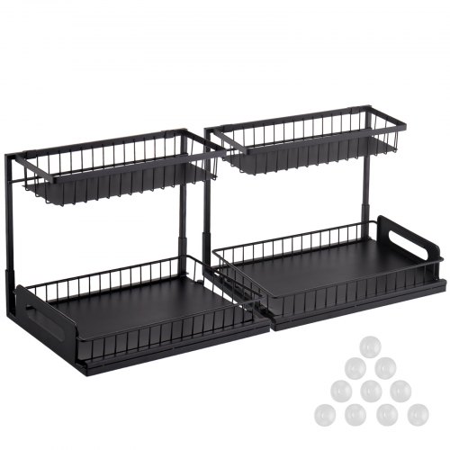 Skabsorganisator, 2 niveauer udtræk, 25,5x15,5x13 cm, Opbevaring, Metal