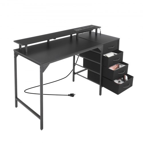 Skrivebord 120x50x86 cm Sort, LED-lys, Opbevaring