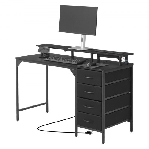 Skrivebord 120x50x86 cm Sort, LED-lys, Opbevaring