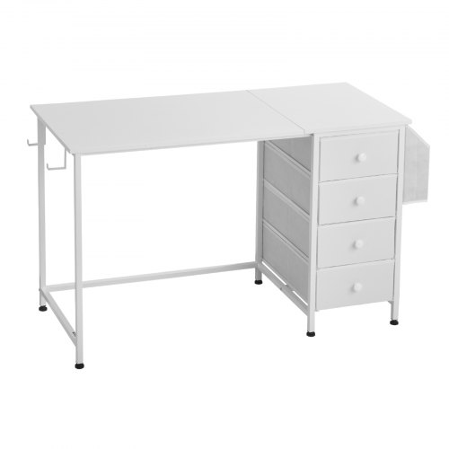 Computerskrivebord, 120x50x75 cm, Hvid, Skuffer i stof, Metalstel