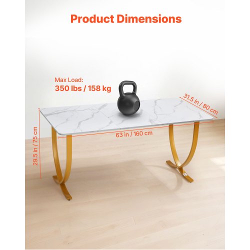 Direktionsskrivebord, 160x80x75 cm, Hvid og Guld, Kontormøbler