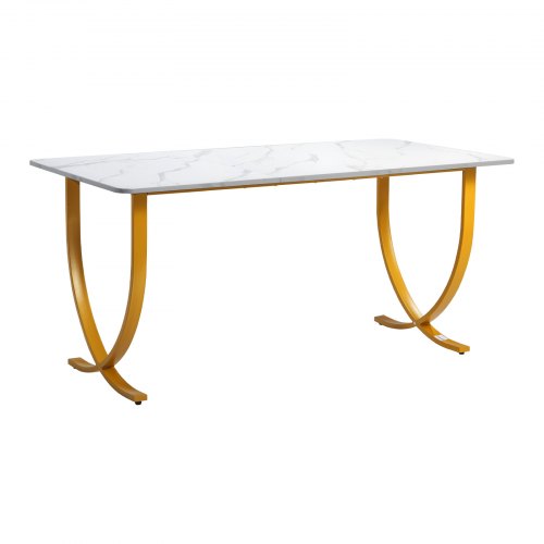 Direktionsskrivebord, 160x80x75 cm, Hvid og Guld, Kontormøbler