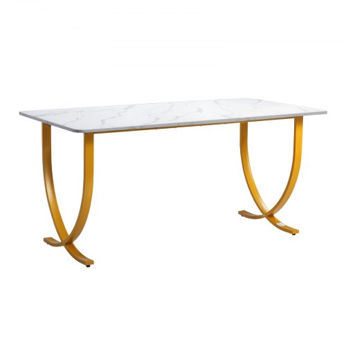 Direktionsskrivebord, 160x80x75 cm, Hvid og Guld, Kontormøbler