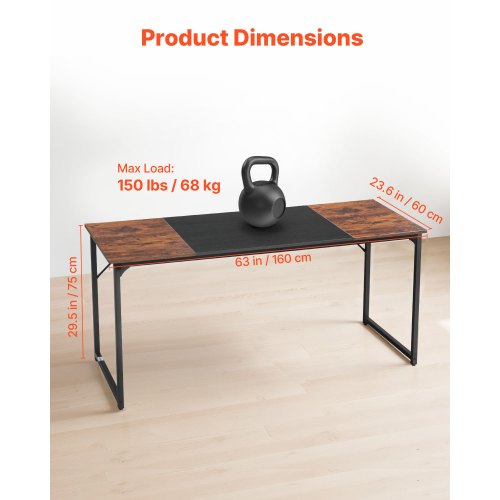 Skrivebord, 160x60x75 cm, Brun og Sort, Metalstel