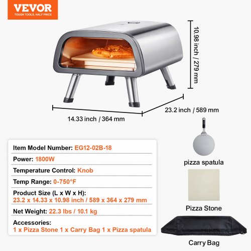 Elektrisk pizzaovn, 589x364x279 mm, rustfrit stål