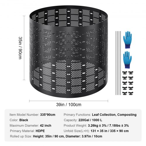 Kompostbeholder, 832,8 L, 335x90 cm, Sort, HDPE
