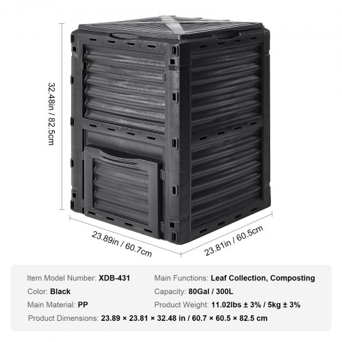 Kompostbeholder, 60,7x60,5x82,5 cm, Sort, Udendørs opbevaring