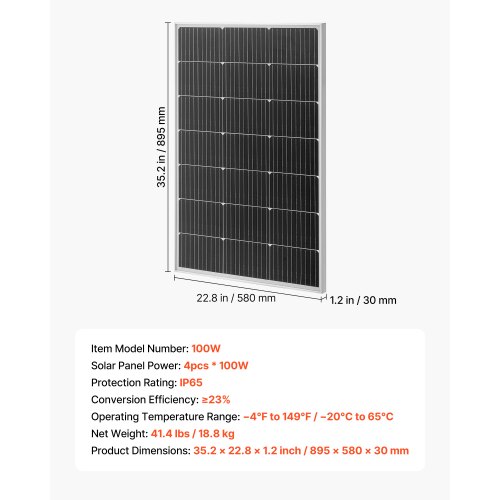 Aurinkopaneeli, 4 kpl monokiteinen 100W, 89,5x58x3 cm, vedenkestävä