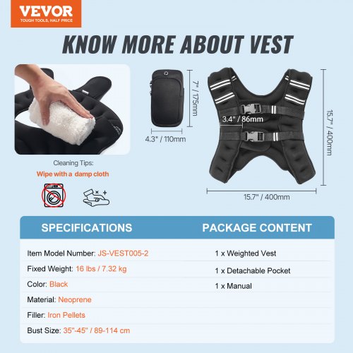 Vægtvest, 7.3 kg, Sort, Neopren