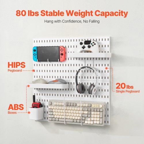 Pegboard väggorganisatör kit, 28x28x1,2 cm, vit, plast