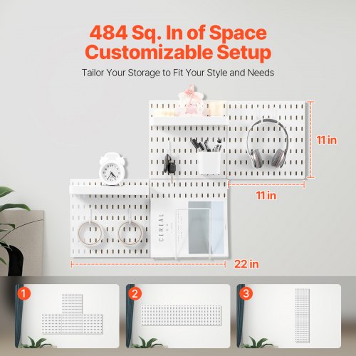 Pegboard väggorganisatör kit, 28x28x1,2 cm, vit, plast