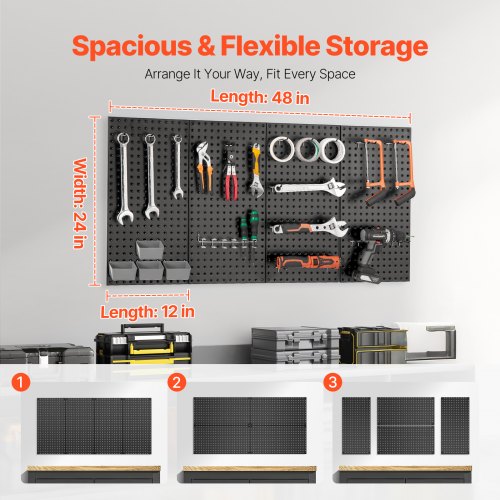 Pegboard paneler, 61x30x1,9 cm, sort, metal opbevaring